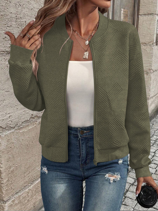 Damen stylische Sweatjacke mit strukturiertem Muster und hohem Kragen EB