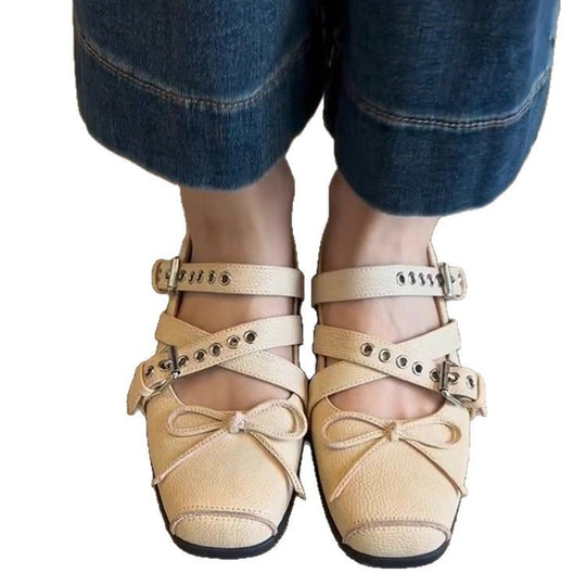 Damen Ballerina-Schuhe mit raffinierten Schnallen und elegantem Schleifendesign EB