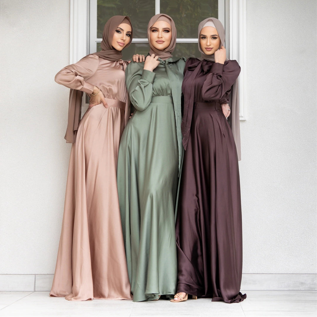 Damen Maxi-Kleid mit fließenden Ärmeln und elegantem Taillengürtel EB