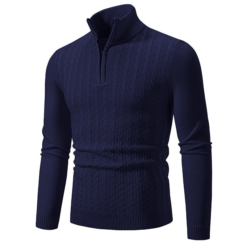 Herren nan Zopfmuster-Strickpullover mit Stehkragen und Halbzip EB