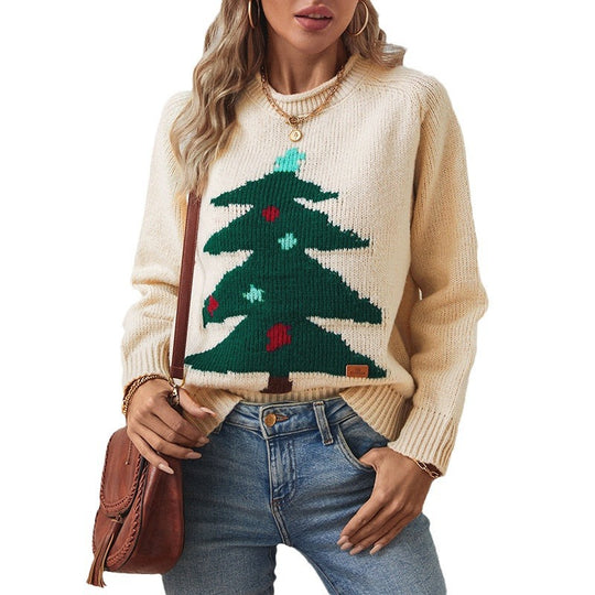 Damen Pullover mit festlichem Weihnachtsbaum-Motiv EB