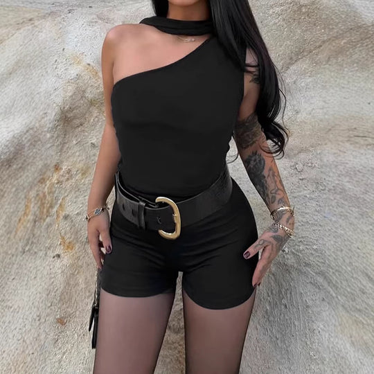 Damen Asymmetrisches Oberteil mit bindbarem Kragen und Raffung EB