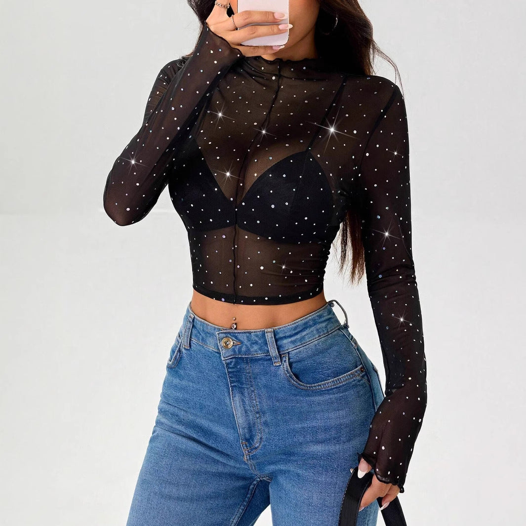 Damen Transparentes Oberteil mit Glitzer EB