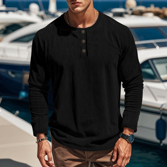 Herren Langarmshirt mit Knopfleiste und Rippstruktur EB
