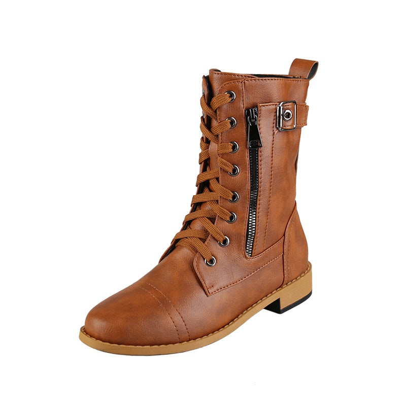 Damen Schnürstiefel mit seitlichem Reißverschluss und modischem Schnallen-Detail EB