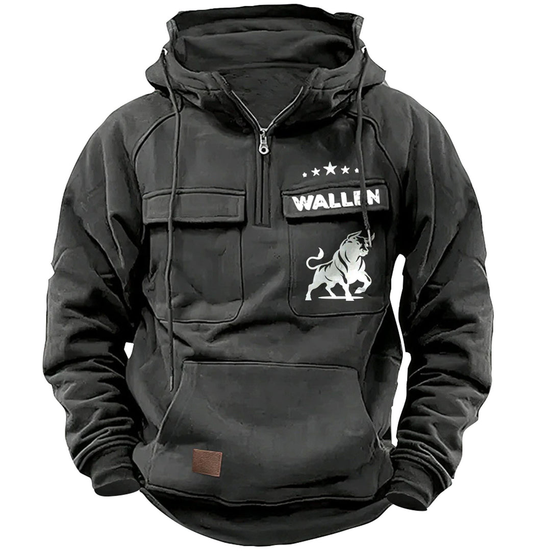 Herren nan Kapuzenpullover mit Halbzip, Cargo-Brusttaschen und Kängurutasche EB