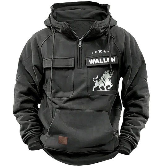 Herren nan Kapuzenpullover mit Halbzip, Cargo-Brusttaschen und Kängurutasche EB