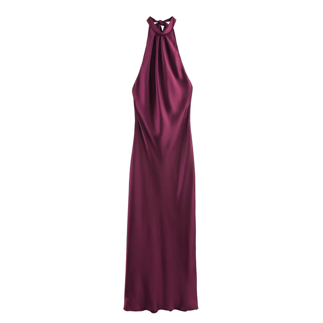 Damen Elegantes Maxikleid mit schimmerndem Wasserfallausschnitt und figurumspielendem Schnitt EB