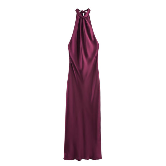 Damen Elegantes Maxikleid mit schimmerndem Wasserfallausschnitt und figurumspielendem Schnitt EB