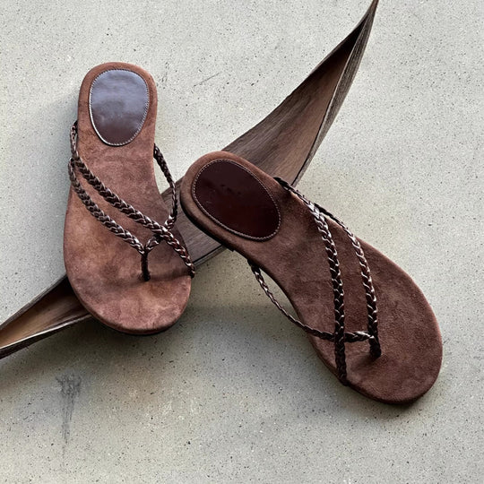 Damen Trendige Zehentrenner-Sandalen mit geflochtenem Riemendesign EB