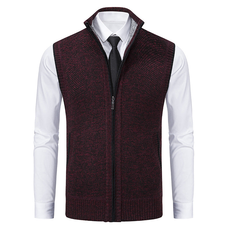 Herren nan elegante Strickweste mit Stehkragen und verdecktem Reißverschluss EB