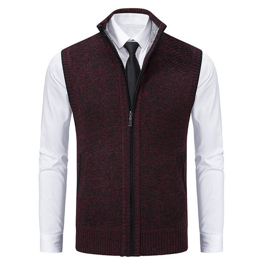 Herren nan elegante Strickweste mit Stehkragen und verdecktem Reißverschluss EB