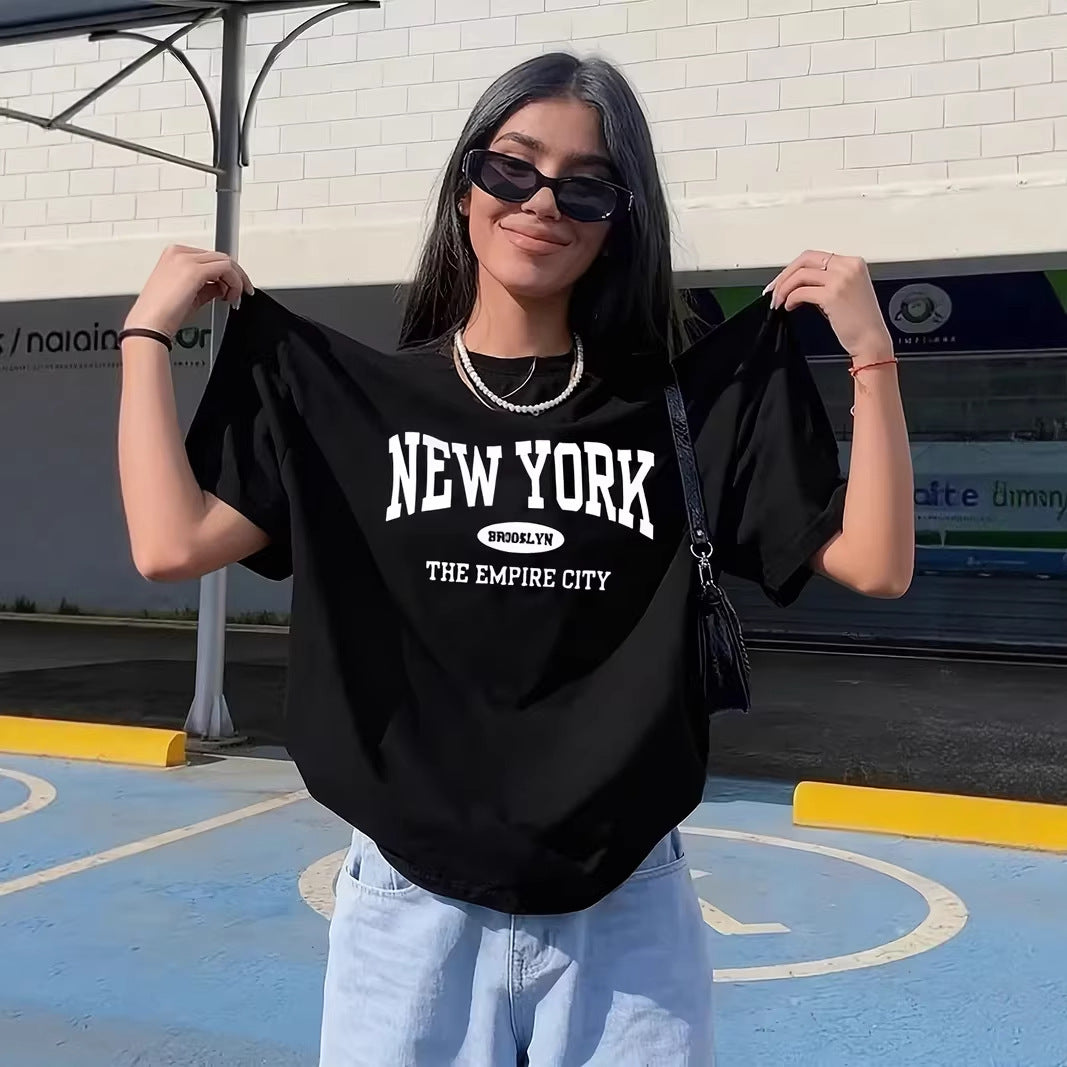 Damen lässiges Oversize T-Shirt mit New York Schriftzug EB