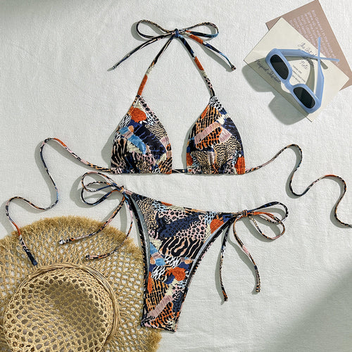 Damen Triangel-Bikini mit modischem Tiermuster EB