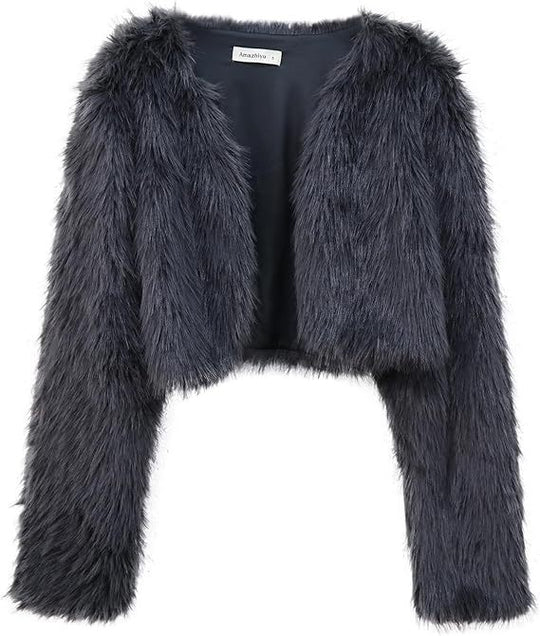 Damen Flauschige Kurzjacke mit offenem Schnitt EB