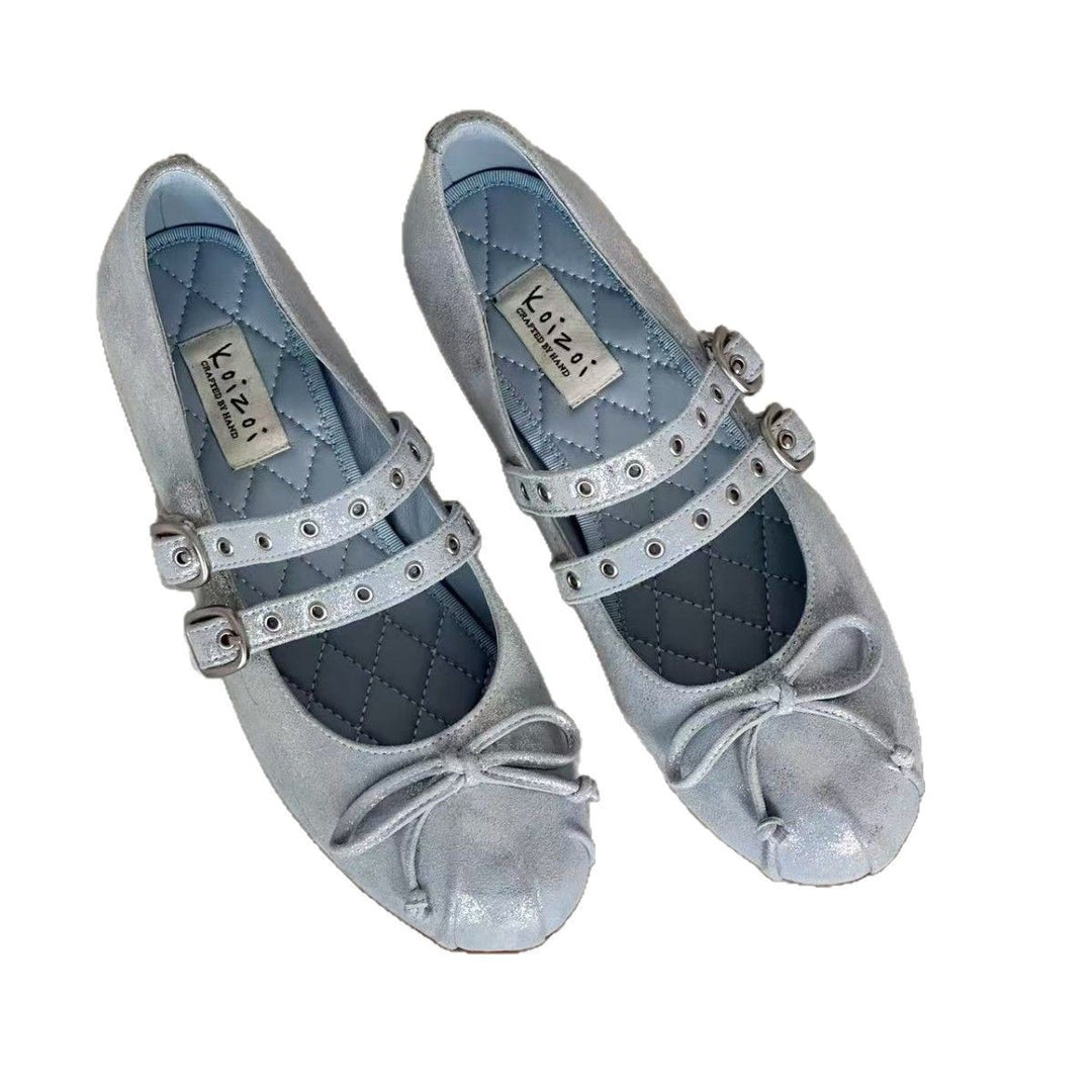 Damen Ballerinas mit doppeltem Riemendesign und zartem Schleifendetail EB