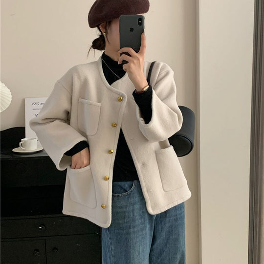 Damen Softe Jacke mit dekorativen Knöpfen und großen Taschen EB