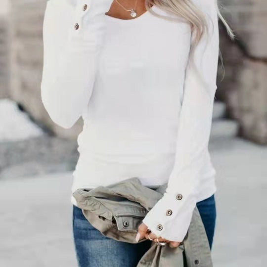 Damen Langarmshirt mit eleganten Knöpfen EB