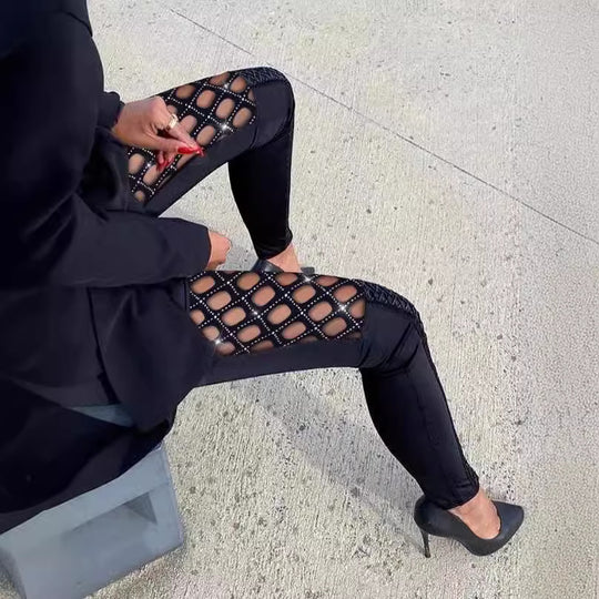Damen Figurbetonte Leggings mit Netzdetails EB