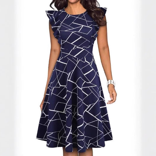 Damen elegantes Sommerkleid mit Rüschendetails und floralem Muster EB