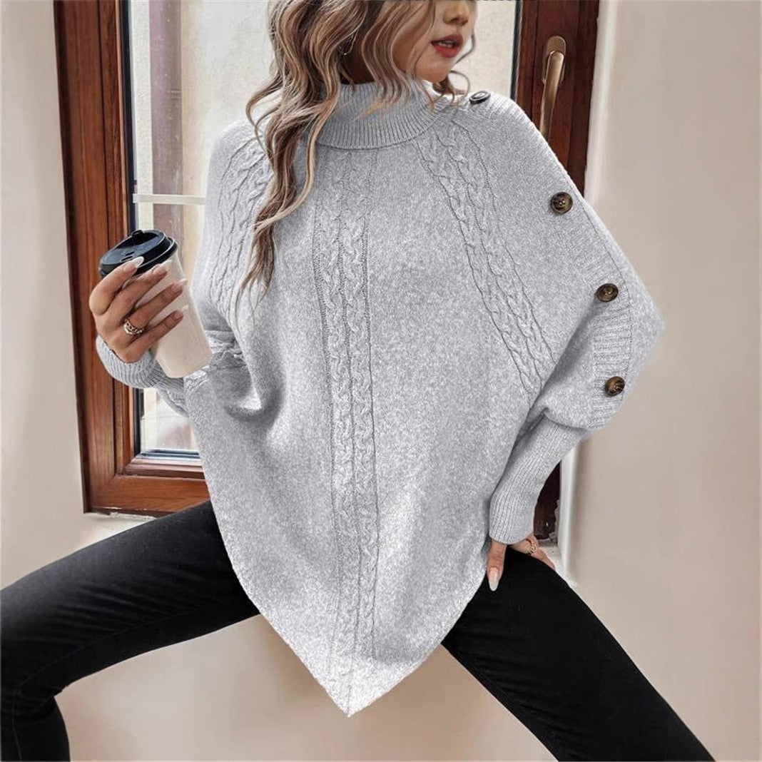 Damen Oversized Strickpullover mit Rollkragen und Knopfdetails EB