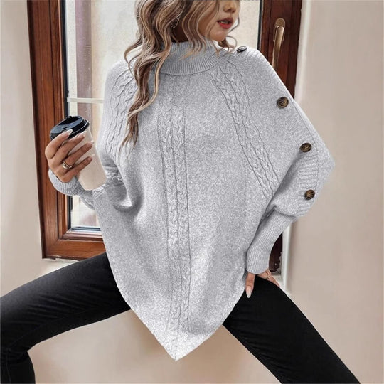Damen Oversized Strickpullover mit Rollkragen und Knopfdetails EB