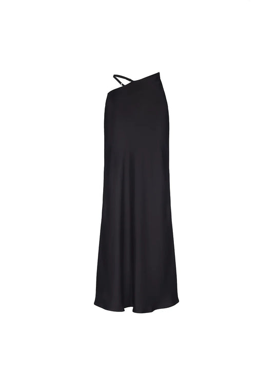 Damen Elegantes Maxikleid mit schulterfreiem Design und seidigem Finish EB
