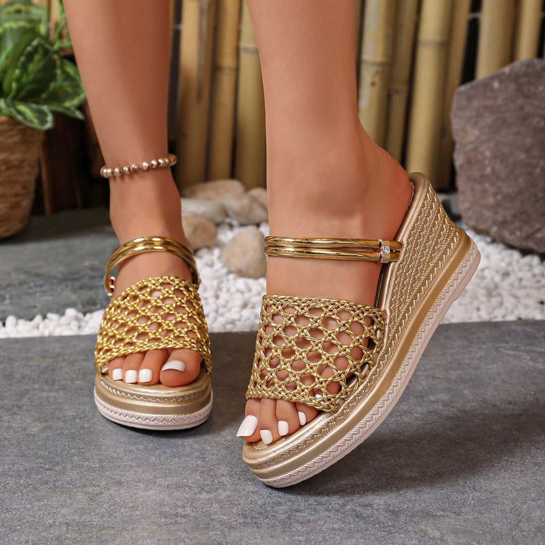Damen Wedge-Pantoletten mit geflochtenem Riemendesign und komfortablem Fußbett EB