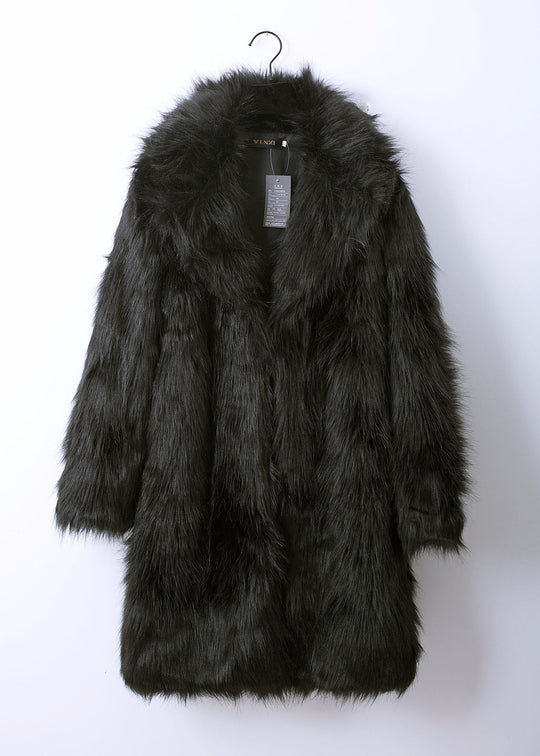 Damen Luxuriöser Kunstpelz-Mantel mit breitem Revers EB