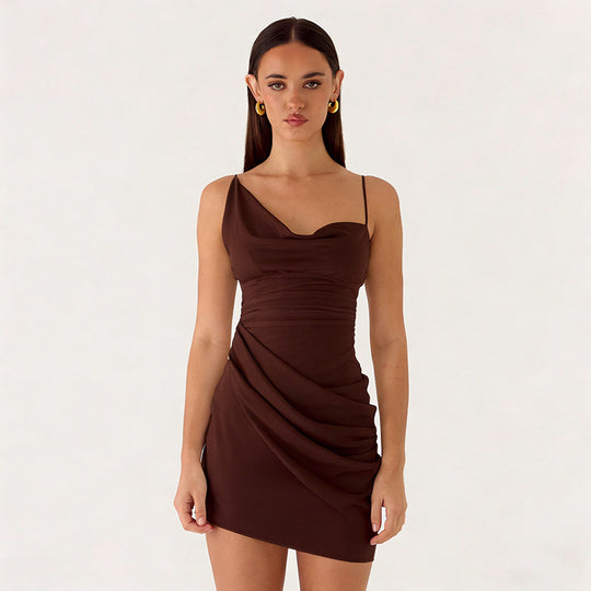 Damen Mini-Party Kleid mit asymmetrischem Ausschnitt und Taillierung EB