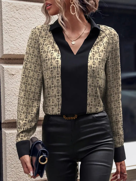 Damen Bluse mit modernem Mustermix und elegantem V-Ausschnitt EB