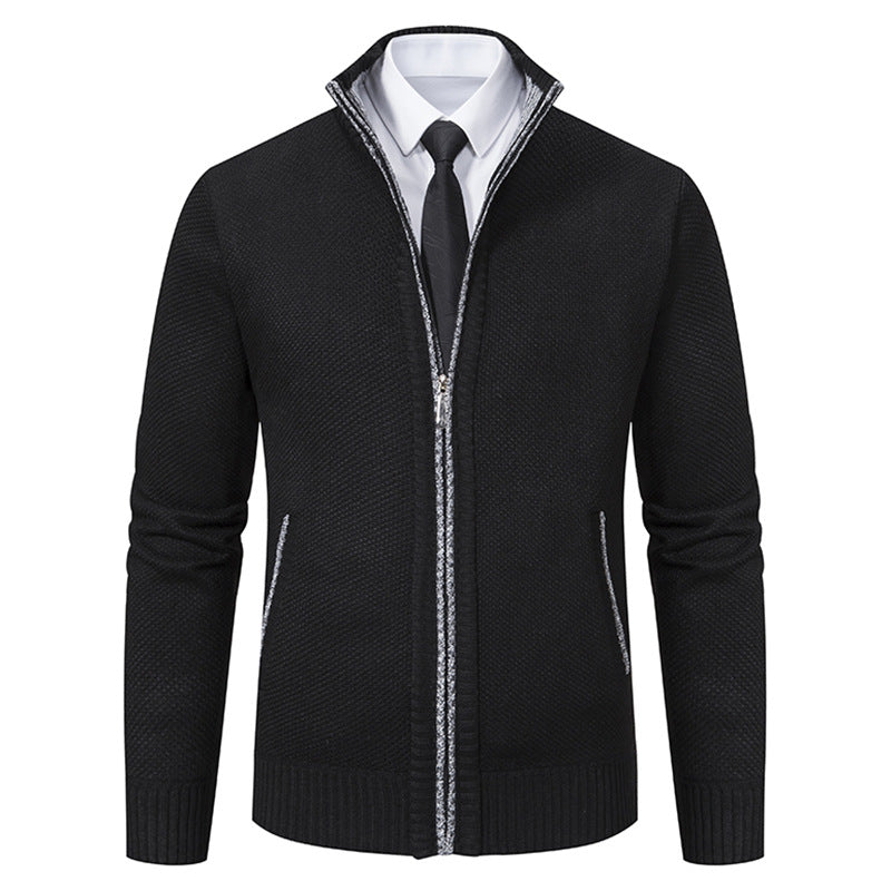 Herren elegante Strickjacke mit hohem Kragen und praktischem Reißverschluss EB
