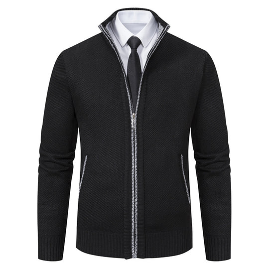 Herren elegante Strickjacke mit hohem Kragen und praktischem Reißverschluss EB