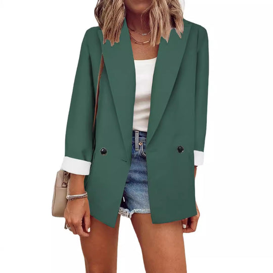 Damen modischer Blazer im Oversized-Schnitt mit tiefen Taschen und umgeschlagenen Ärmeln EB