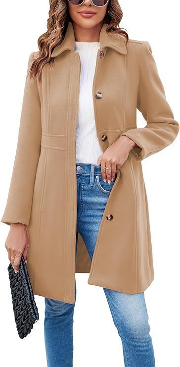 Damen klassischer Wollmantel mit modischem Schnitt und funktionalen Details EB