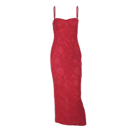 Damen elastisches Blumen-Bustier-Maxikleid EB