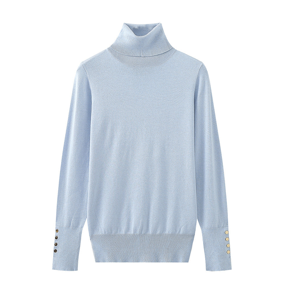 Damen Rollkragenpullover mit eleganten Knopfdetails EB
