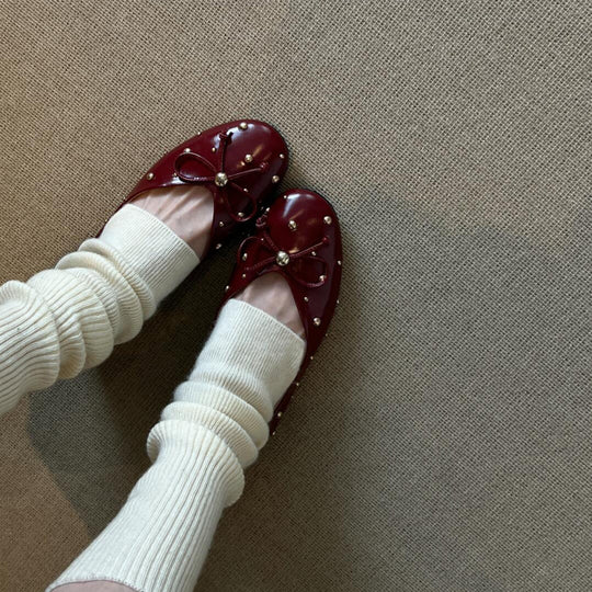 Damen Ballerinas mit modischem Schleifendesign und dekorativem Perlenbesatz EB