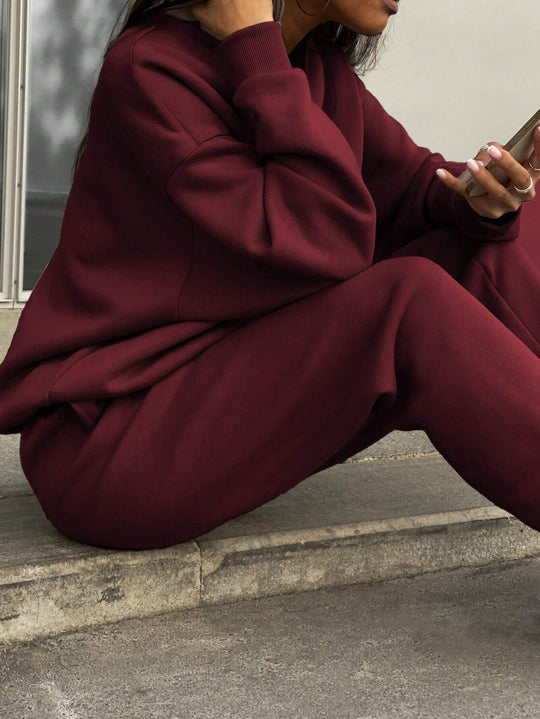 Damen nan weiches Lounge-Set mit weitem Sweatpullover und taillenhoher Jogginghose EB