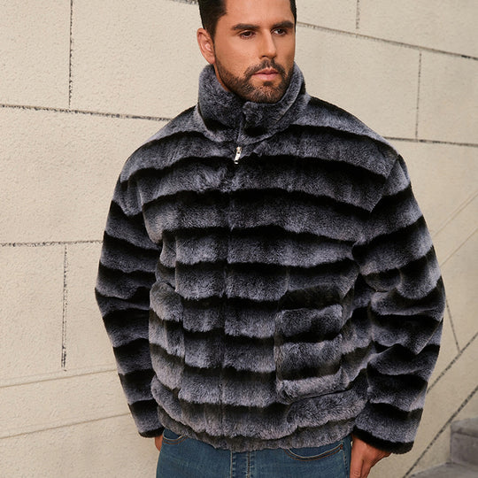 Herren Modische Kunstpelzjacke mit gestreiftem Design EB