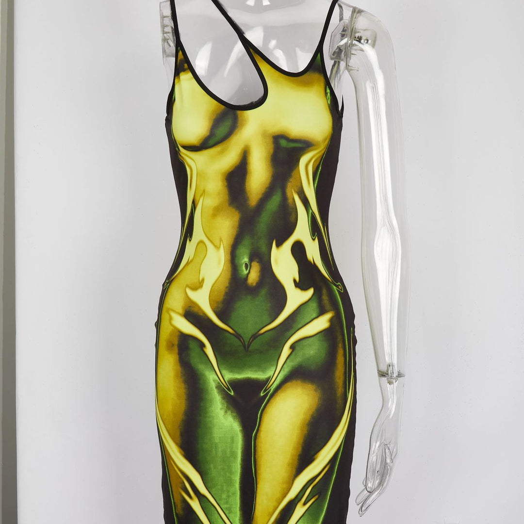 Damen Körperbetontes Kleid mit einzigartigem Grafikdesign EB