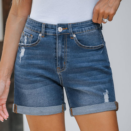 Damen Denim-Shorts im lässigen Stil mit modischen Rissdetails EB