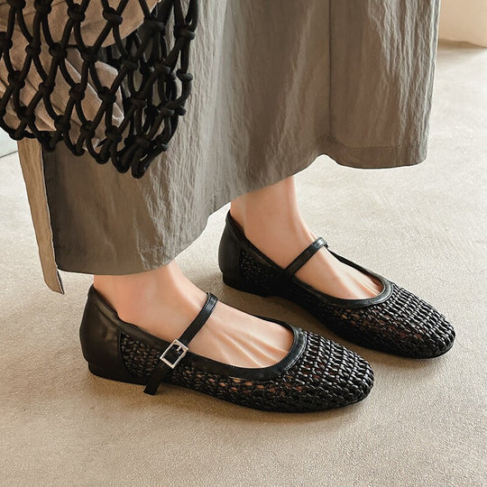 Damen elegante Ballerina-Pantoletten mit modischem Flecht-Design EB