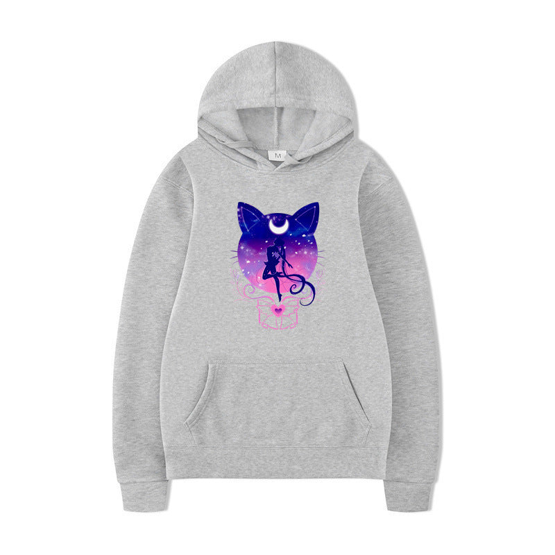 Damen Kapuzenpullover mit künstlerischem Katzenmotiv und bequemer Passform EB