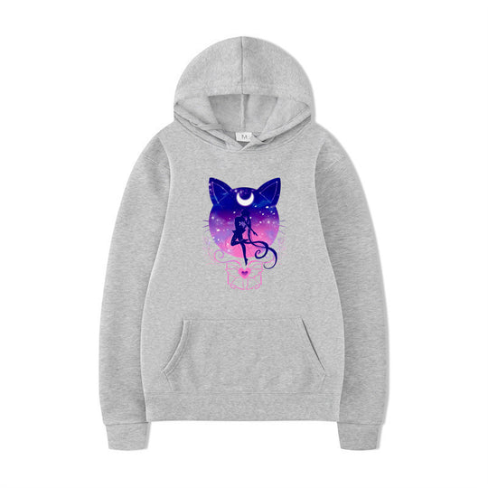 Damen Kapuzenpullover mit künstlerischem Katzenmotiv und bequemer Passform EB