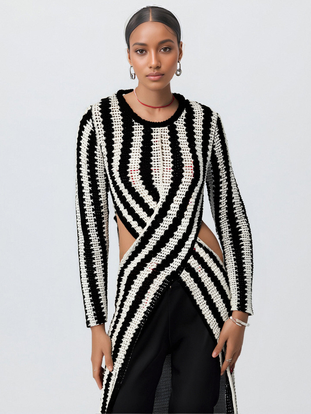 Damen Designer-Strickkleid mit asymmetrischem Schnitt und grafischem Muster EB