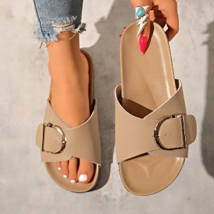 Damen bequeme Slides mit modischem Schnallen-Design EB