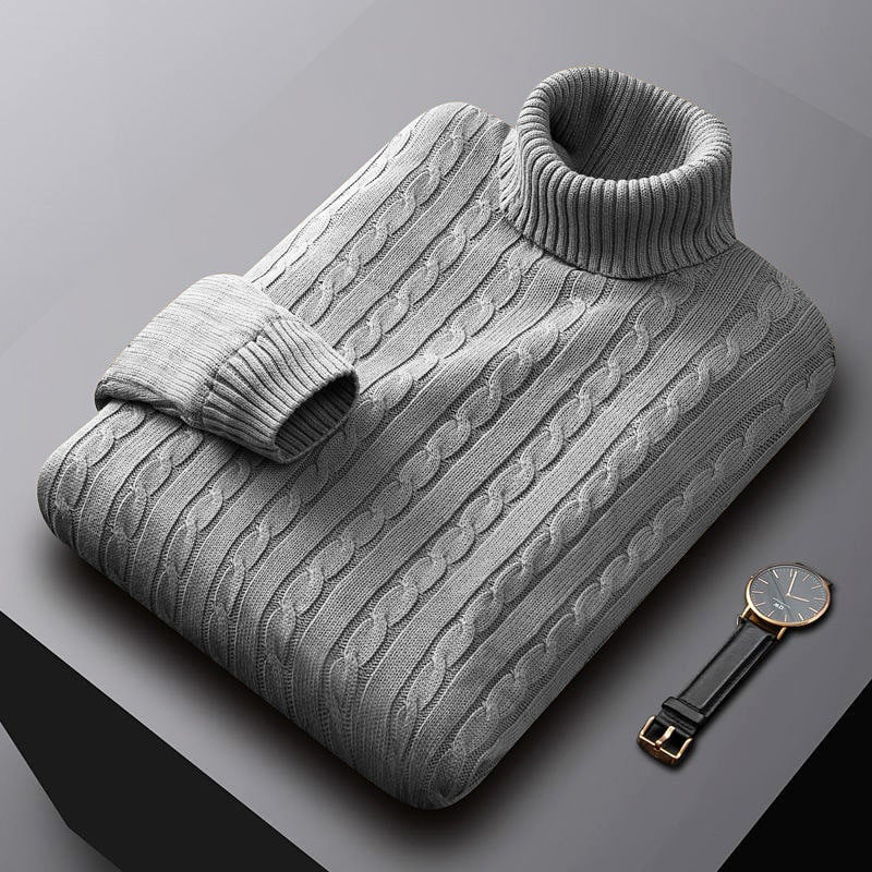 Herren nan grob gestrickter Rollkragenpullover mit Zopfmuster und wärmender Strickstruktur EB