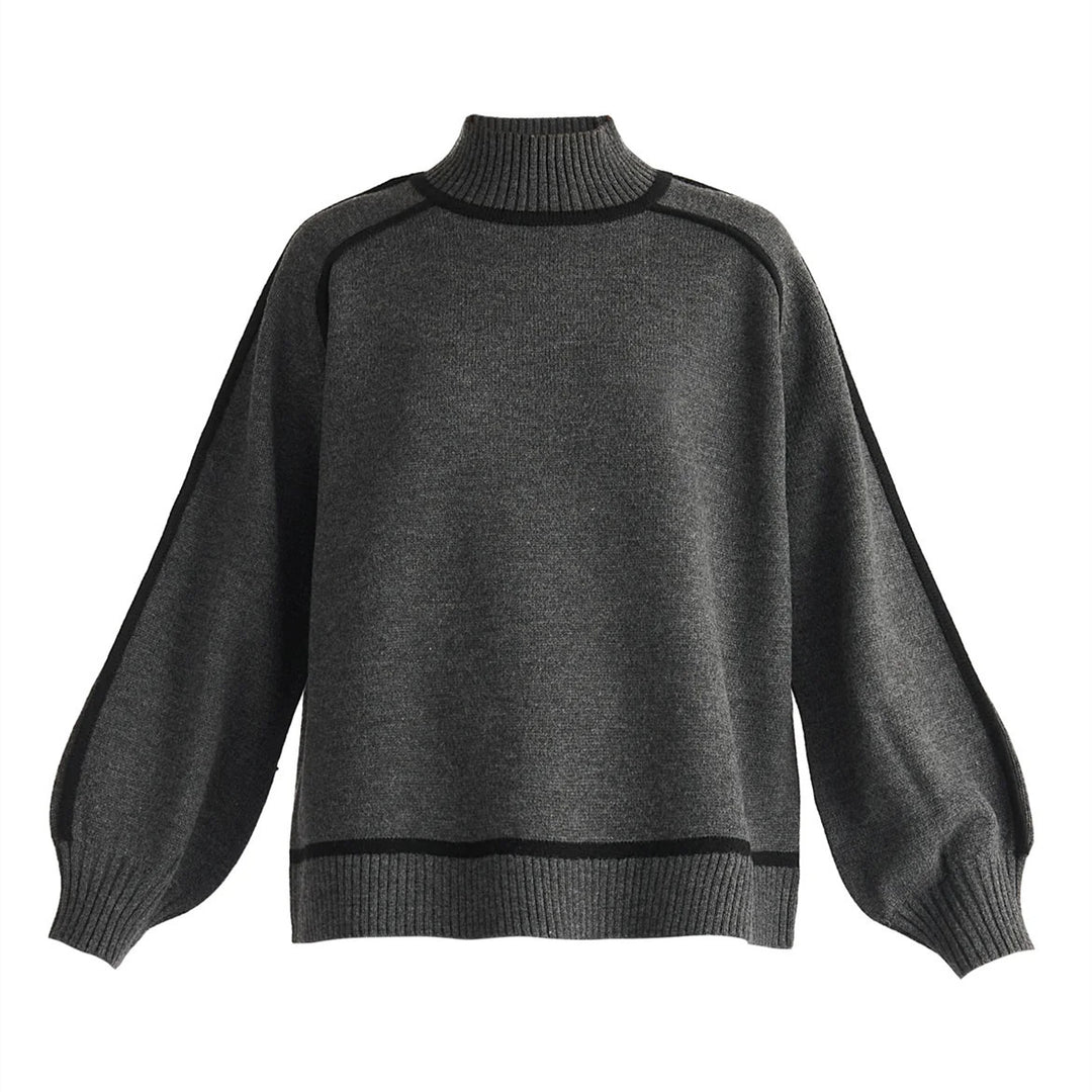 Damen modischer Rollkragenpullover mit Kontraststreifen und lässigem Schnitt EB