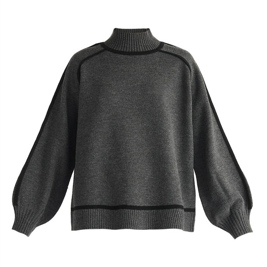 Damen modischer Rollkragenpullover mit Kontraststreifen und lässigem Schnitt EB